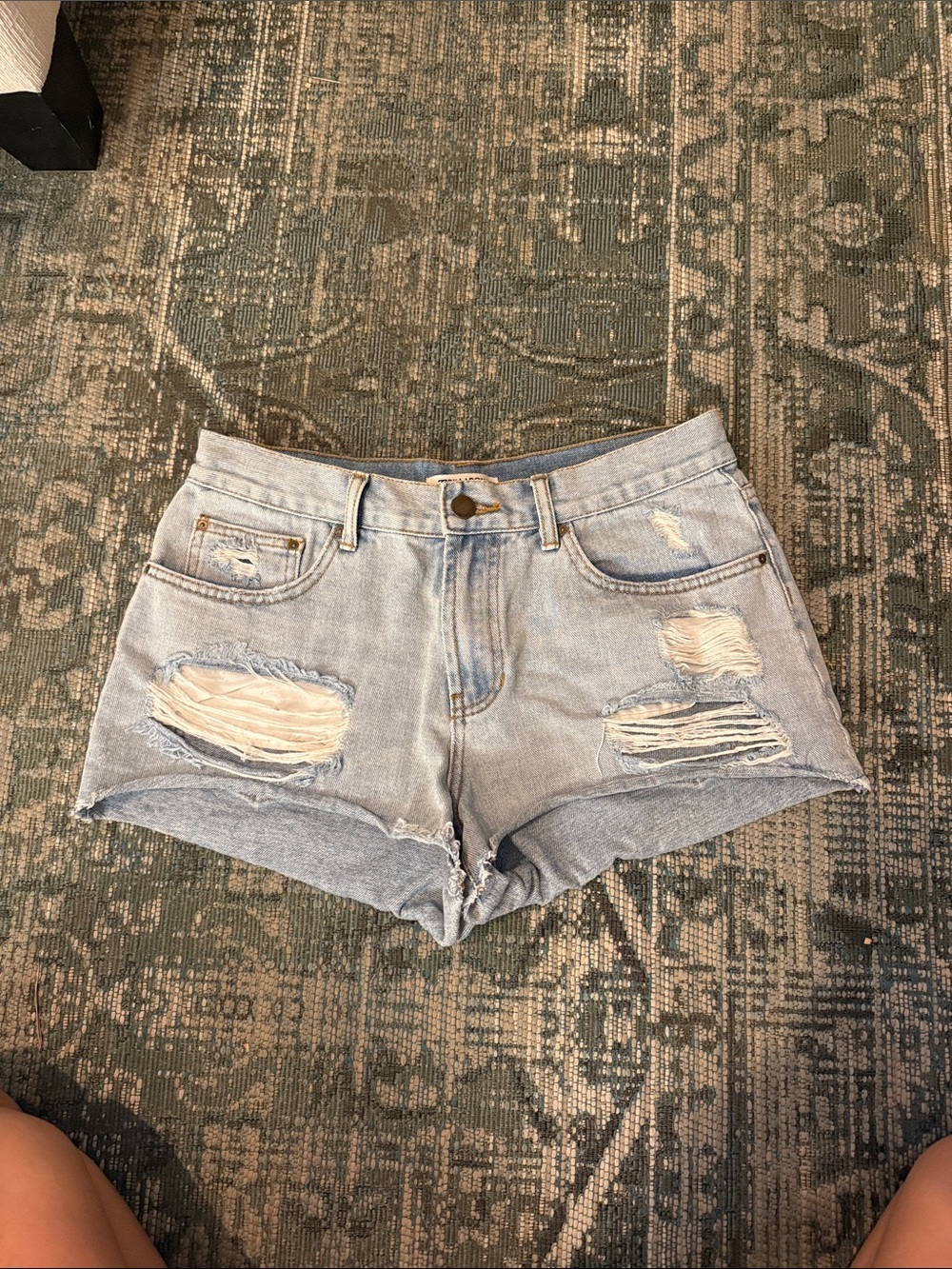 Billabong Light Blue Distressed High-Rise Denim Shorts